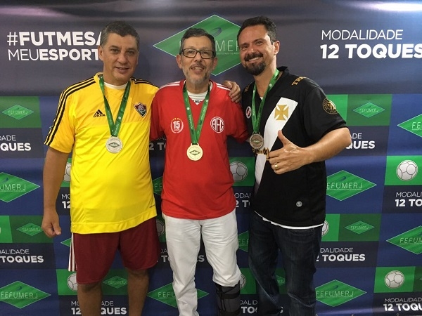 Pódio Máster Prata - 3º José Carlos (FFC), 1º Luiz Carlos (AFC) e 2º Ricardo Antônio (CRVG)